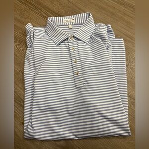 Peter Millar Light Blue and White Striped Polo